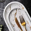 Marble Ceramic Oval Plate Creative Dish Jewelry Storage Tray Fruit Pizza Plate Cookware Porcelain Sushi Tableware Wholesale 220307