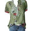 Elegant womens printing large size fashion Vneck shortsleeved shirt blouse 220611