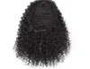 Afro Kinky Curly Ponytail Remy Hair Pieces Pour Femmes Clip Noir Naturel Dans Des Queues De Cheval Cordon 100% Cheveux Humains Court Haut 120g Puff Bun Updo