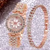 Wristwatches Fashion Women Bracelet Watches Set Luxury Full Diamond Watch For Quartz Wristwatch Ladies Dress GiftsWristwatches Hect22