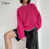 Blessyuki rosa vermelho oversized malha pulôver suéter feminino casual simples o pescoço suéteres quentes b t220824
