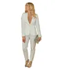 Été blanc mariage femmes Blazer costumes Slim Fit mère de la mariée pantalon ensemble soirée Robe tenue tenue de mariage 2 pièces