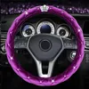 Stuurwielbedekkingen Universal 37-38cm zachte pluche Rhinestone autoverekking Diamantroze beoordeling voor vrouwen meisjes dropsteering