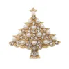 100 st/Lot Gold Tone Christmas Tree Brooches Crystal Rhinestone Pearl Pin Brosch