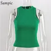 Sampic Gestrickte Sommer Ribber Sleevless T Shirt Tops Frauen Casual Khaki Weiß Crop Tops Club Kurze Dünne Tank Tops Mode 220607