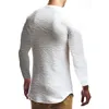 T-shirt da uomo T-shirt da uomo a maniche lunghe da uomo Solid Jacquard Casual Slim-fit Arc Hem Tops Moda Pullover O Neck T-shirt
