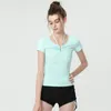 lu nieuwe yoga dames korte mouwen effen kleur losse outdoor fitness sport ademende top met capuchon