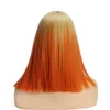 Perruque Bob Lace Front Wig courte lisse pour femmes, cheveux lisses, blond naturel ombré rose rouge, perruque de Cosplay, maquillage