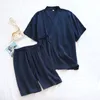 Estilo de verão japonês quimono pijama terno casal fino algodão crepe homens de mangas curtas curtas de duas peças Serviço de casa feminino 220329