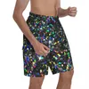 Shorts Masculino Multicolor Sparkle Board Preto Glitter Print Praia Masculino Cintura Elástica Lindo Calção de Banho Plus Size Masculino