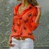 Women's Blouses Women's & Shirts Spring/Summer Casual Long Sleeve V Neck Ladies Button Up Top Loose Shirt Fashion Women Butterfly Print