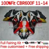 OEM Body Kit för Honda CBR 600 F 600F C CBR600 F F4I 11-14 Years Bodywork 139no.17 CBR600F 11 12 13 14 CBR600F4I 2011 2012 2013 2014 Injektion Mögelmässor Black Golden