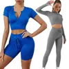 Seamless Yoga Set Sexy Zipper High Waist Sports Suit Workout Clothes For Women Long Sleeves Leggings Gym Clothing Female Pants J220706