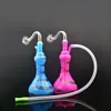 Accessoires pour fumeurs en gros coloré vase en verre brûleur à mazout eau bong tuyau avec tuyau en silicone