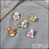 Pins Brooches Jewelry Cartoon Rabbit Mouse Cat Eat Fish Model Japanese Women Alloy Camera Cheese Box Lapel Pins Children Enamel Schoolbag S