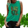 Tanques femininos Camis Mulheres St. Patrick's Day Tops Camisa Impressa Tee Sem Mangas Redondo Pescoço Solto T-shirt Colete Blusa Casual Músculo Preto