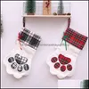 Christmas Decorations Festive Party Supplies Home Garden Creative Blanks Plaid Decor Cuff Gift Holder Dogs Paw Shape Socks Plush Stocking