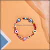 Bracelets de charme Mticolor Evil Eye Bracelet Ensemble Amant Mignon Été Plage Bijoux Doux Polymère Argile Disque Élastique Pour Femmes Drop Bdesybag Dh4Wp