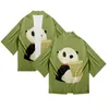 Этническая одежда модная печать Panda милая мультипликация 3D кимоно -рубашка мужская шестерковая рукава топы кардиган