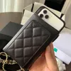 Uniwersalny Luksusowy Torebka Caviar PU Skórzany Telefon Torba Projektant Karty Portfel Torebka Kobiety Crossbody Telefon Komórkowy Srebrny Łańcuch AA220324