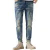 Spring Ripped Jeans Men Retro Blue Stretch Slim Fit Wash Distressed Streetwear High Street Men's Trousers Hip Hop Jeans Man CX220401