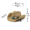 Zomer Strowijd rand voor vrouwen Men Turquoise Solid Band Western Cowboy Hats Lady Trendy Woven Sun Hat Beach Cap