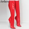 Sorbern sexy patente vermelho joelho botas altas balé shoes stilettos 18 cm de metal alto salto alto bdsm esposa jogar divertimento boot personalizado fita fina