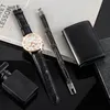 Wristwatches 3Pcs/Set Watch And Wallet Gift Set Watches Men Wrist Antimagnetic Card Bag Man Fashion Cow Leather Bracelets