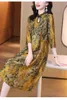 Sukienki swobodne ciężka jedwabna sukienka kobieta 2022 Spring Chinese Retro Bluckle Temperament Prints o szyja szeroka żona dresscasual
