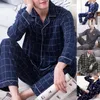 Mężczyźni S Pajama Sets Spring Summer Man Pajamas Zestaw Piżama prosta bawełna z długim rękawem dla mężczyzn