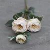 EINE Kunstblumen-Langstiel-Ölgemälde-Rosa, 4 Köpfe pro Stück, künstliche Herbstrose für Hochzeitsmittelstücke