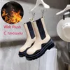 Novo tamanho grande botas mulheres plataforma moda jovem senhora mid-bezerro boot chunky mulher shoes de inverno desenhista