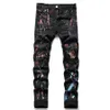 Jeans maschi europeo jean hombre uomini leopard patch strappato per i pantaloni motociclisti marchi di tendenza maschile skinny 3317