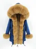 女性の毛皮のフェイク冬の女性コートとジャケットロングネイビーブルーパーカーリアルカフフード付き厚いアウトウェアヨーロッパスタイルウーマンの女性sw