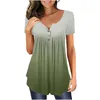 Women's Blouses & Shirts Women Plus Size Gradient Printed V Neck Short Sleeve T Button Pullover Tank Tops Womens Tunic Polyester SpandexWome