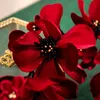 Headpieces Wine Red Petals Hairband Side Bride Wedding Dinner Christmas Year Women Hair Wear Accessories BrideHeadpieces