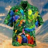 Animal Parrot Print Patchwork Fashion Men Hawaiian Camise