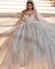 럭셔리 구슬 웨딩 드레스 반짝이는 스팽글 긴 소매 연인 스위프 트레인 가운 맞춤형 신부 드레스 로브 드 마리에