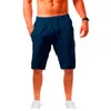 Mensbomullslinne shorts byxor manliga sommar andas in fast färg linnbyxor fitness streetwear s3xl 220629