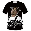 Camiseta con estampado 3D de estrella de rapero Tupac para hombre y mujer, ropa de calle informal con cuello redondo, cantante de Hip Hop Rap Music290T