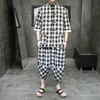 Men's Tracksuits Summer Suit2022Men's Chinese Style Cotton Linen Plaid Casual Cardigan Two-Piece Suit Hanfu Men's Clothing BatchMen'