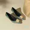 Dress Shoes Fashion Summer Gingham Pumps Pointed Toe High Heels Sheepskin Kitten Slip-on Thin Heel For Woman