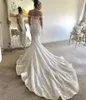 2022 Gorgeous Mermaid Wedding Dresses With Detachable Train Off Shoulder Lace Bridal Gown Vestidos Backless Dubai Wedding Dress Plus Size