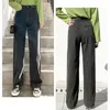 Kadın kot caddesi yüksek bel pantolon açık renkli pamuklu moda gevşek kot metal toka geniş bacak y2k kadın kot pantolon 220701