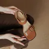 Sandales LeShion de Chanmeb Chic Double boucle en cuir véritable femmes Beige marron bloc talon moyen bout carré sandale dame taille 40 sandales