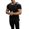 Camisetas para hombres Camiseta casual de verano para hombres Sudadera Deportes Slim V Cuello Masculino Camiseta Algodón Manga corta Color Sólido Fitness Camiseta