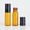 5ML Ambre Roll On Bouteille de parfum rechargeable en verre portable avec étui à huile essentielle vide avec capuchon en plastique