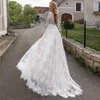 Seksowna sukienka ślubna plus w rozmiarze A-line plaża Deep V-deck z długim rękawem Koronki Siek