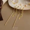 Clip-on vis arrière coréen Vintage brillant Arc barre longue gland pince boucles d'oreilles pour les femmes or géométrique mode bijoux de luxe cadeauClip-on