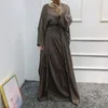 Abbigliamento etnico Kaftan Abaya Dubai Eid Abayas per le donne 4 pezzi Set musulmano Linene Abito arabo Maxi Hijab Dress Wrap Skirt Kimono Femme Musulm